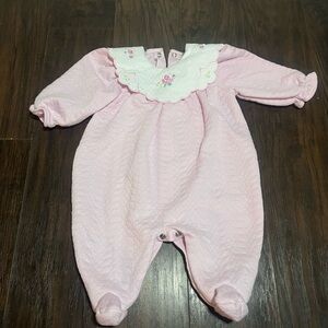 Vintage 90s Little Me Pink Textured One Piece with Floral Collar